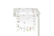 Běhoun s motivem lučních květů, barva bílá, 40x150 cm,100 % polyester.