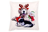 Polštář s výplní, samet. Vánoční motiv, pes, kočka a sněhulák. 45x45 cm.