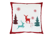 Polštář sametový s výplní - vánoční, červené okraje, 100% polyester, 45 x 45 cm.