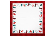 Ubrus bílý - vánoční, červené okraje, 100% polyester, 80 x 80 cm.