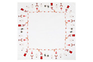 Ubrus bílý - vánoční, okraje se skřítky, 100% polyester, 80 x 80 cm.