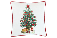 Polštář sametový s výplní, bílý - vánoční stromek, 100% polyester, 45 x 45 cm.