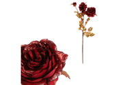Růže s pozlacením - umělá řezaná květina, barva bordó.