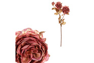 Růže s pozlacením - umělá řezaná květina, barva růžová.