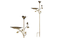 Zápich kovový - zahradní dekorace, list s ptáčkem.