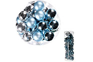 Ozdoby skleněné na drátku, modro-stříbrné barvy, pr.1.5cm, cena za 1 balení(72ks