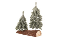 Vánoční mini stromky na špalku - umělé, zasněžené.