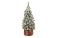 Vánoční mini stromek na špalku - umělý, výška 19 cm, zasněžený.