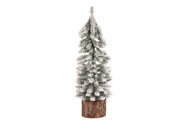Vánoční mini stromek na špalku - umělý, výška 25 cm, výrazně zasněžený.