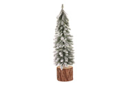Vánoční mini stromek na špalku - umělý, výška 30 cm, výrazně zasněžený.