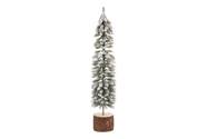 Vánoční mini stromek na špalku - umělý, výška 40 cm, výrazně zasněžený.