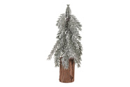 Vánoční mini stromek na špalku - umělý, výška 32 cm, zasněžený.