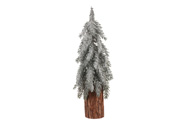 Vánoční mini stromek na špalku - umělý, výška 44 cm, zasněžený.