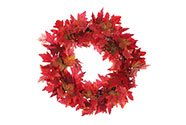 Věnec podzimní, červené listí a bobule, průměr 60 cm.