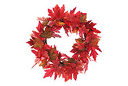 Věnec podzimní, červené listí a bobule, průměr 50 cm.