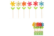 Větrník plastový - s květy a beruškou, mix 6 barev, cena za 1 ks.