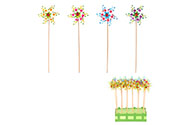 Větrník plastový - s květy a beruškou, mix 4 barev, cena za 1 ks.