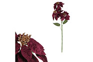 Poinsécie - umělá řezaná květina, 3 květy, zlatý střed, barva fialová.