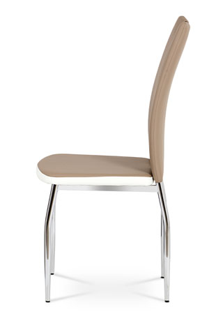 Jídelní židle, potah kombinace cappucino a bílé ekokůže, kovová čtyřnohá chromov - AC-2202 CAP