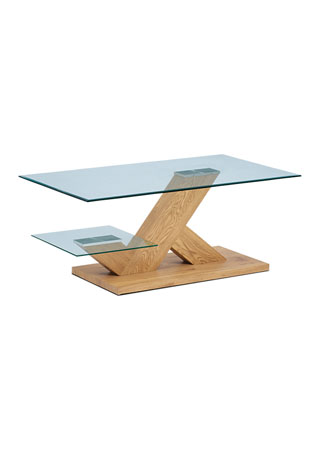 Konferenční stolek 110x60x46, čiré tvrzené sklo, MDF + dekor divoký dub
