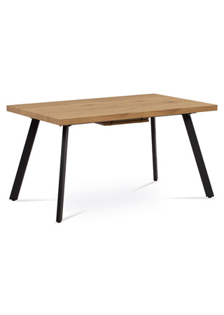 Jídelní stůl 140+40x85x76 cm, MDF deska, 3D dekor dub, kovové nohy, antracitový - AT-1120 OAK
