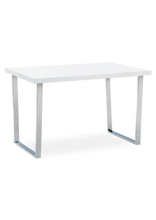 Jídelní stůl 120x75 cm, MDF deska, bílý vysoký lesk, chromovaná podnož - AT-2077 WT