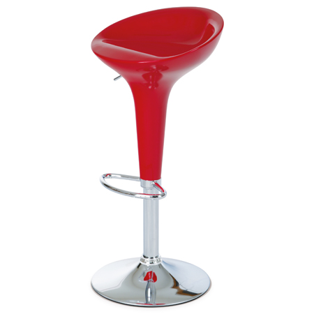 Barová židle, červený plast, chromová podnož, výškově nastavitelná - AUB-9002 RED