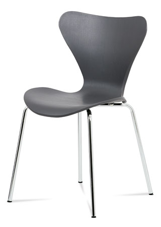 Jídelní židle, šedý plastový výlisek s dekorem dřeva, kovová chromovaná čtyřnohá - AURORA GREY