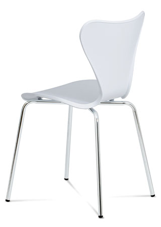 Jídelní židle, bílý plastový výlisek s dekorem dřeva, kovová chromovaná čtyřnohá - AURORA WT