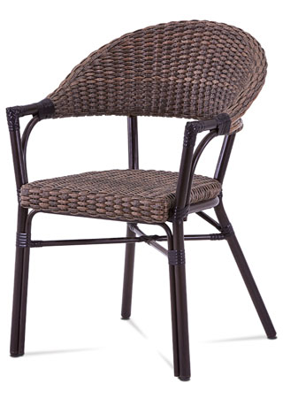 Zahradní židle, hnědý umělý ratan, kov, hnědočerný lak