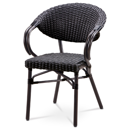 Zahradní židle, černý umělý ratan, kov, hnědočerný lak