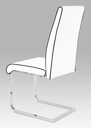 Jídelní židle koženka bílá s černou paspulí / chrom