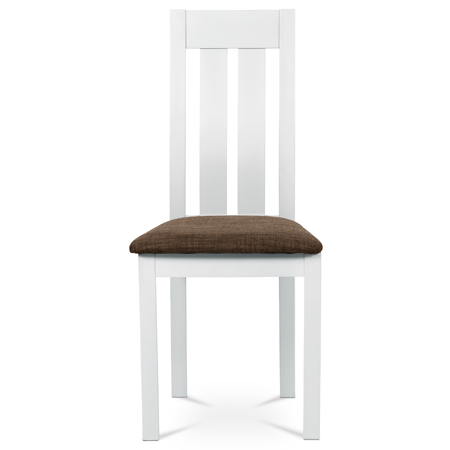 Jídelní židle, masiv buk, barva bílá, látkový hnědý potah - BC-2602 WT