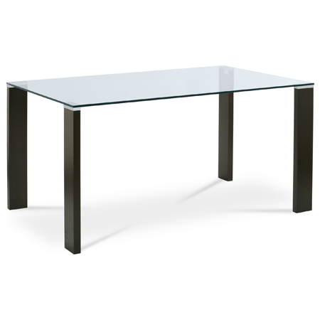 Jídelní stůl 150x90x75 cm, čiré sklo, masivní nohy, moření o