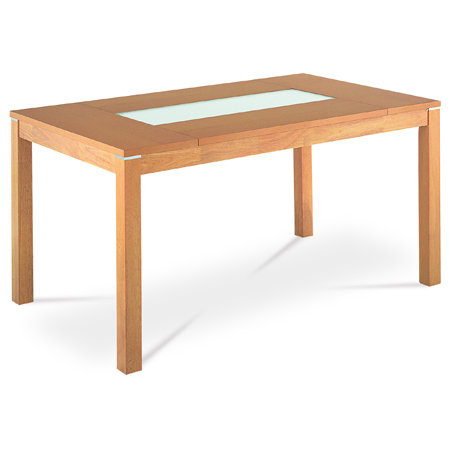 Jídelní stůl, 150x90x75 cm, dýha a masiv, moření tmavý dub, mléčné sklo