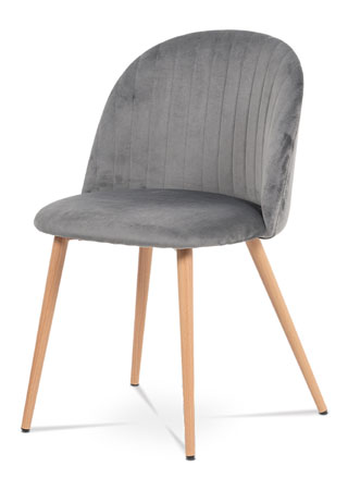 Jídelní židle - šedá sametová látka, kovová podnož, 3D dekor buk