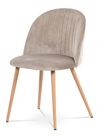 Jídelní židle - lanýžovásametová látka, kovová podnož, 3D dekor buk