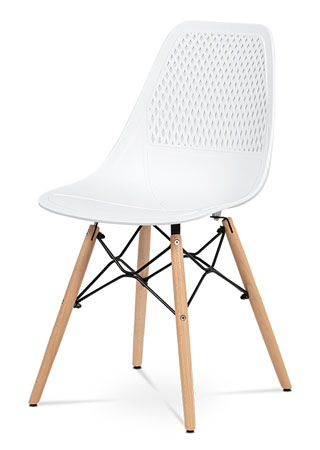 Jídelní židle - bílý plast, masiv buk, přírodní odstín, kov černý matný lak - CT-521 WT