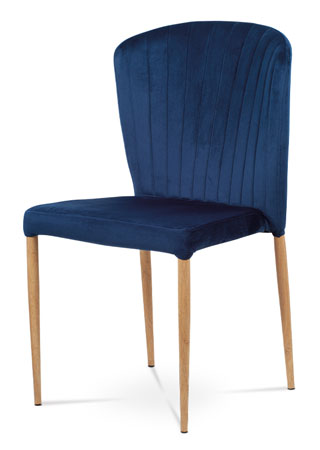 Jídelní židle, modrá sametová látka, kovová podnož, 3D dekor dub - CT-614 BLUE4