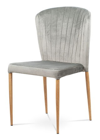Jídelní židle, stříbrná sametová látka, kovová podnož, 3D dekor dub - CT-614 SIL4