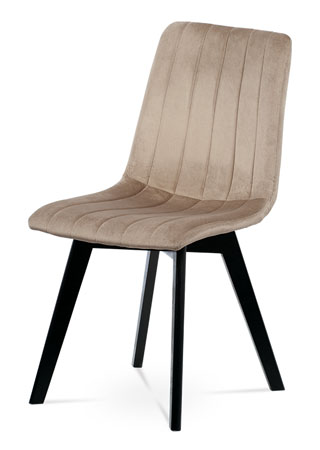 Jídelní židle, krémová sametová látka, masivní bukové nohy, černý matný lak - CT-617 CRM4