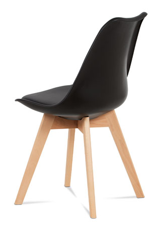 Jídelní židle, černá plastová skořepina, sedák černá ekokůže, čtyřnohá dřevěná p - CT-752 BK