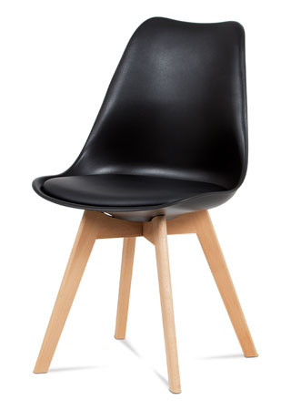 Jídelní židle, černá plastová skořepina, sedák černá ekokůže, čtyřnohá dřevěná p - CT-752 BK