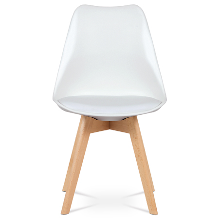 Jídelní židle, plast bílý / koženka bílá / masiv buk - CT-752 WT