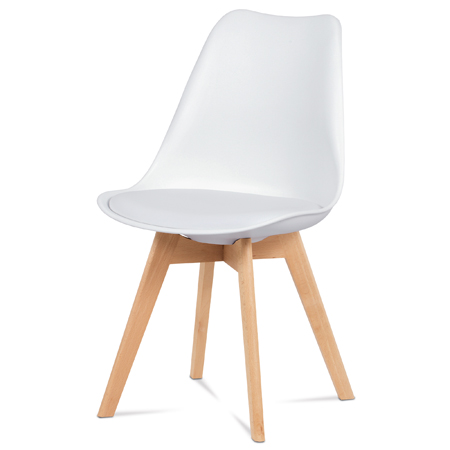 Jídelní židle, plast bílý / koženka bílá / masiv buk - CT-752 WT