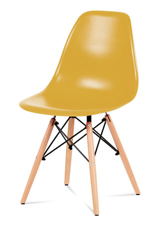 Jídelní židle, plast žlutý / masiv buk / kov černý - CT-758 YEL