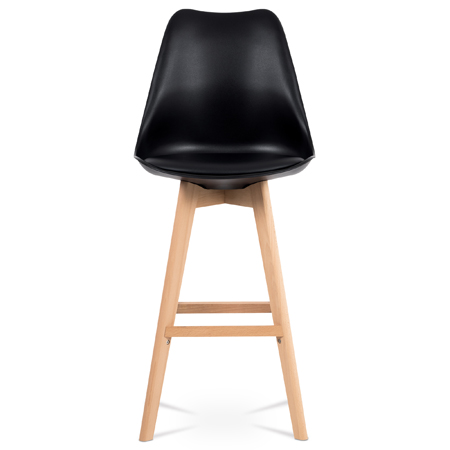 Barová židle, černý plast+ekokůže, nohy masiv buk - CTB-801 BK