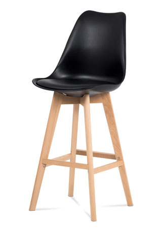 Barová židle, černý plast+ekokůže, nohy masiv buk - CTB-801 BK
