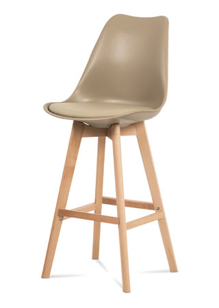 Barová židle, cappuccino plast+ekokůže, nohy masiv buk - CTB-801 CAP