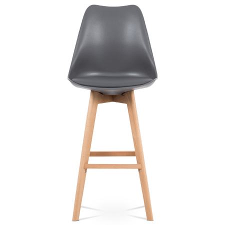 Barová židle, šedá plast+ekokůže, nohy masiv buk - CTB-801 GREY